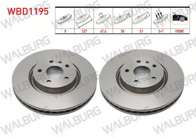 WALBURG WBD1195 Brake Disc Front Air 5 Bjn 337X30x67,4X51 Opel Insignia 1.6-1.6 T-2.0 CDTi-2.0 T 18 Rim 2008-| Set of 2