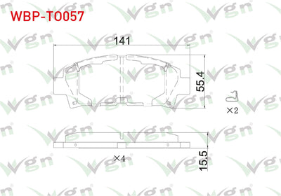 WGN WBP-TO057 Brake Pad Front with Wear Indicator Toyota Avensis 1.6 Vvt-I-1.8 16V-2.0 Vvt-I-2.0 D-4D 1999-2003 — Brake Pads