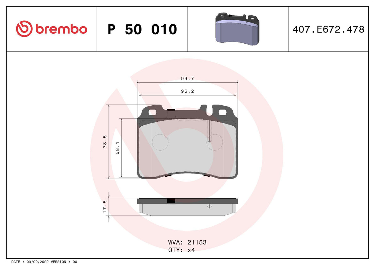 Brembo P50010 Brake Pad Front Low-Met Mercedes-Benz — Brake Pads