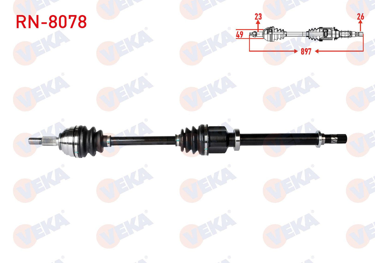 Veka RN-8078 Complete Axle Right Front Length 897mm Renault Clio III 1.2-1.4-1.5 dCi 2005-2012 / D — Axles, CV Joints & Boots