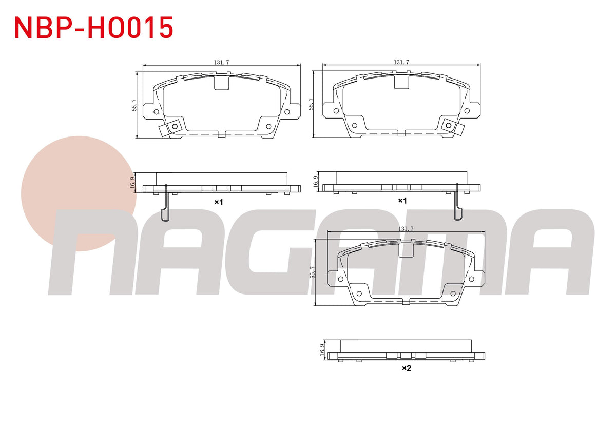 NAGAMA NBP-HO015 Brake Pad Front with Wear Indicator Honda Civic VIII 1.4 2005-2012 / Civic VIII 1.8 2005-2012 / Civic VII 1.8 I-Vtec 2000-2006 / Civic VII 2.0 I-Vtec 2000-2006