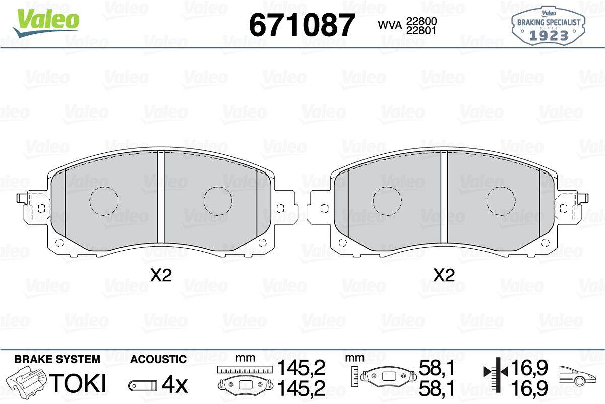 Valeo 671087 Brake Pad Front Subaru Forester 2.0 Hybrid AWD / Impreza 1.6-2.0 / Legacy 2.0D-2.5 — Brake Pads
