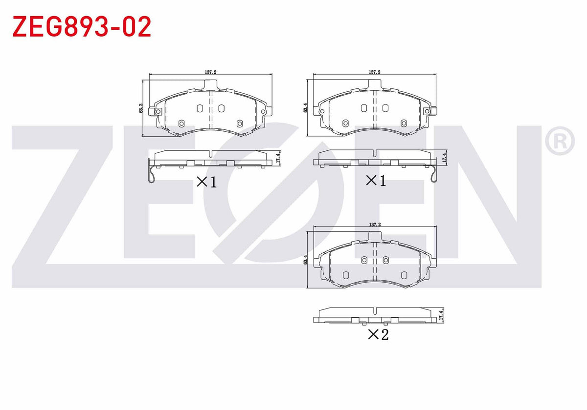 Zegen ZEG893-02 Brake Pad Front with Wear Indicator Hyundai Elantra 1.6i 2001-2007 / Matrix (Fc) 1.5 CRDi 2001-2 — Brake Pads
