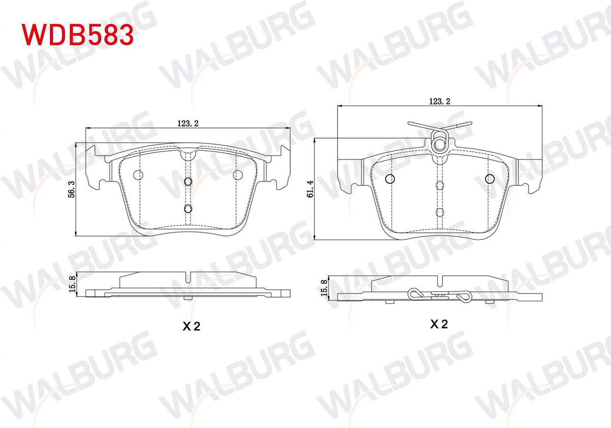 WALBURG WDB583 Brake Pad Rear Golf VII 1.2 TSI 2012-/ Tiguan 1.4 TSI 2016-/ Arteon 1.5 TSI 2017-/ Passat 1.4 TSI — Brake Pads