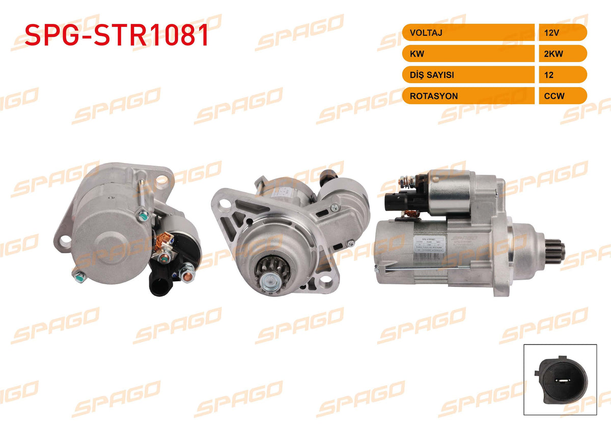 SPAGO SPG-STR1081 Starter Motor 12V 2Kw 12 Outer Ccw Golf VII-Jetta IV-Caddy III IV (Diesel Start-Stops — Starting & Charging