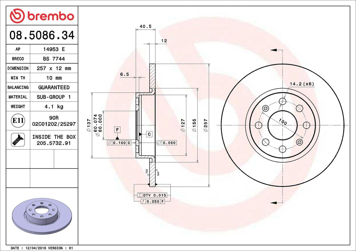 Brembo 08.5086.34 Brake Disc Front Standard Opel — Brake Rotors & Drums
