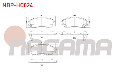 NAGAMA NBP-HO024 Brake Pad Front with Wear Indicator Honda Accord IV-V-VI 1.6i 2.0i 16V 1990-1993-1997 / Accord VI 1.6i 2.0i Ls 1997-2003 / Hr-V (Gh) 1.6 1999-/ Cr-VI 2.0i 16V 1995-2002 / Integra 2.0i 16V