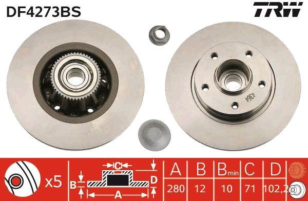 TRW DF4273BS Disc + Bearing Rear (Ad) 01-Traffic-Vvr + ABS (Box Price Single) ** | Set of 2