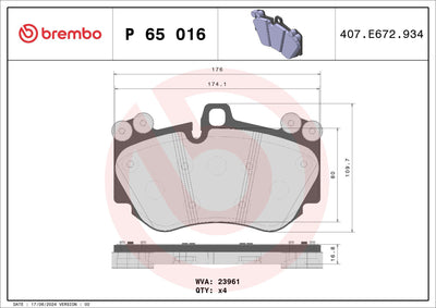 Brembo P65016 Brake Pad Front Low-Met Audi — Brake Pads