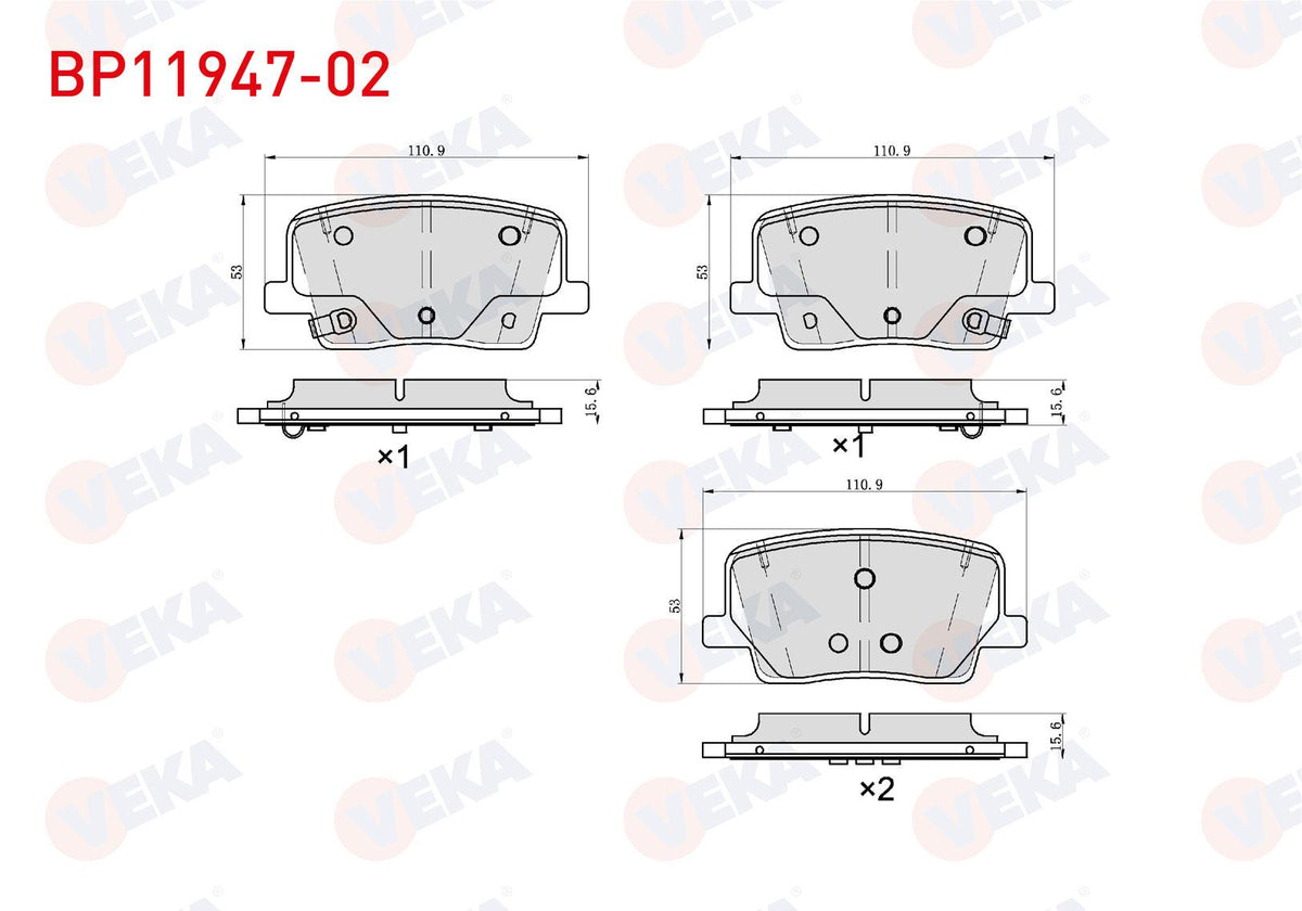 Veka BP11947-02 Brake Pad Rear with Wear Indicator Ssangyong Rexton 2.0 E-XDi W-2.7 XDi 2017 — Brake Pads