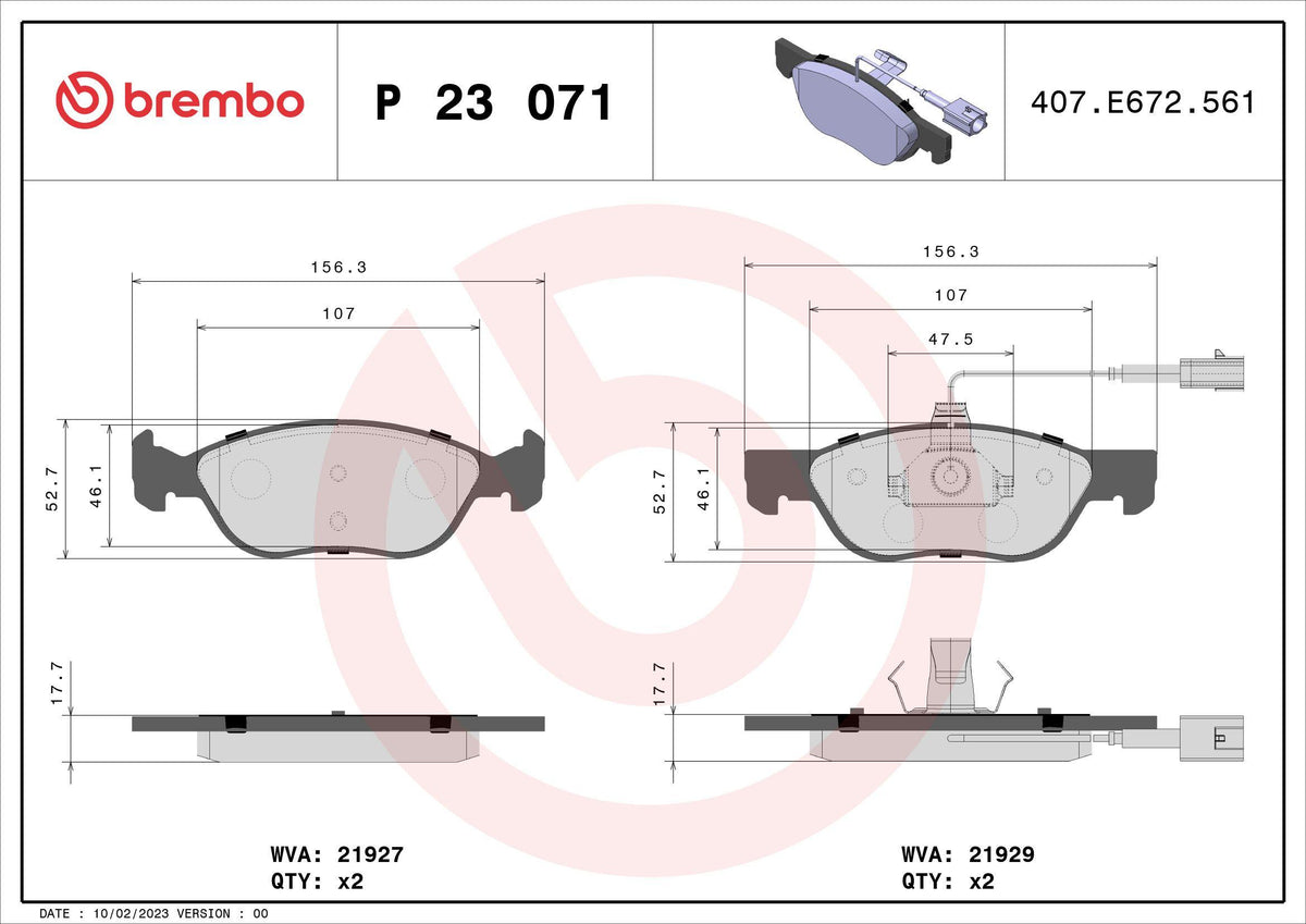 Brembo P23071 Front Brake Pad Alfa Romeo Marea 1.6 1.9 TD 96> Weekend Brava 1.9 D/TD with Connector — Brake Pads