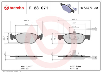 Brembo P23071 Front Brake Pad Alfa Romeo Marea 1.6 1.9 TD 96> Weekend Brava 1.9 D/TD with Connector — Brake Pads
