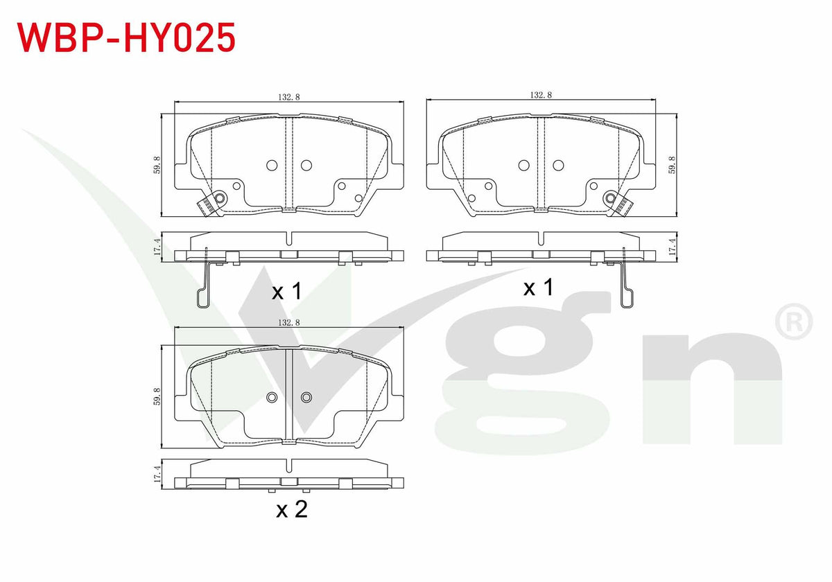 WGN WBP-HY025 Brake Pad Front with Wear Indicator Hyundai Elantra 1.6 D-Cvvt 2011-2015 / Kia Cerato 1.6 CRDi 201 — Brake Pads