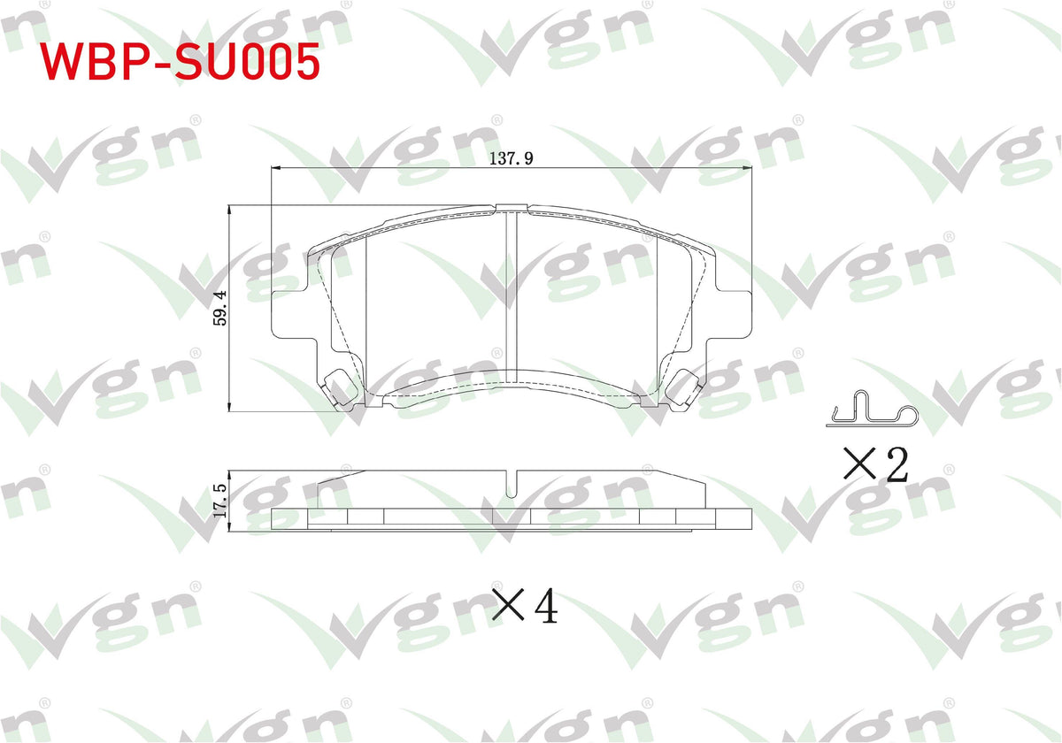 WGN WBP-SU005 Brake Pad Front Subaru Forester (Sf) 1995-2002 / Impreza 1992-2000 / Impreza 2000-2007 / Legacy II — Brake Pads