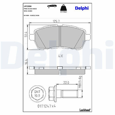 Delphi LP2306 Brake Pad Front Fiesta VI Cb1/Ccn 08-17 1.0-1.6 Ti/TDCi Ecoboost Mazda 2 — Brake Pads