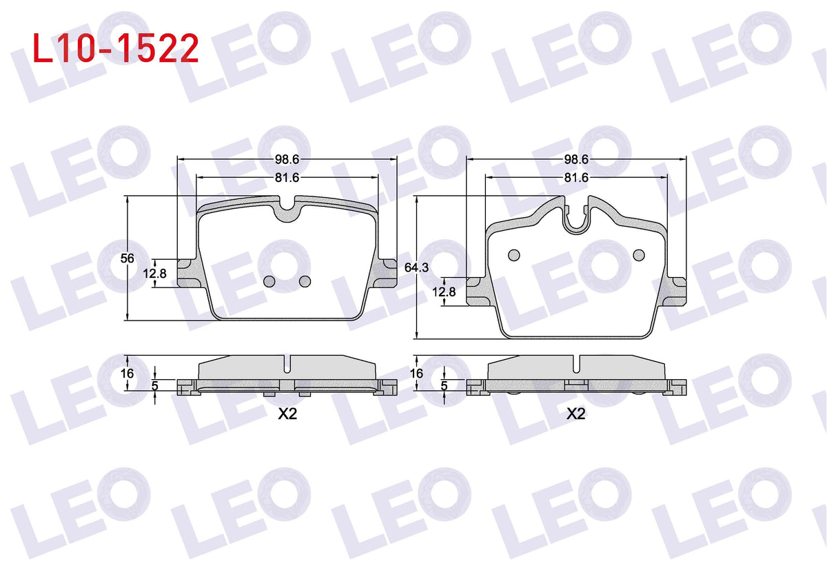 LEO L10-1522 Brake Pad Rear 16, 8 mm BMW 3 Series (G20 and 4 more models — Brake Pads