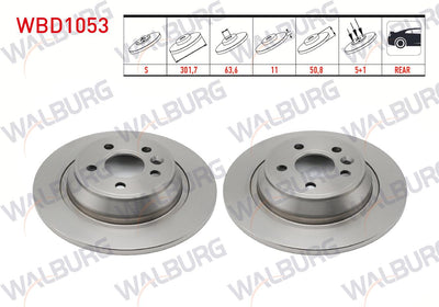 WALBURG WBD1053 Brake Disc Rear Straight 5 Bjn 301, 7X11x63 and 2 more models — Brake Rotors & Drums