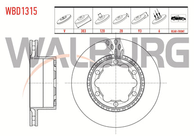 WALBURG WBD1315 Brake Disc Rear Air 6 Bjn 303X28x120x93 VW Crafter Pair Wheel 2006-2018 / Mercedes Spr — Brake Rotors & Drums