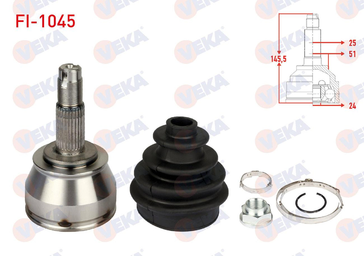 Veka FI-1045 CV Joint Left-Right Front Outer 25X24x51 Length 146 — Axles, CV Joints & Boots