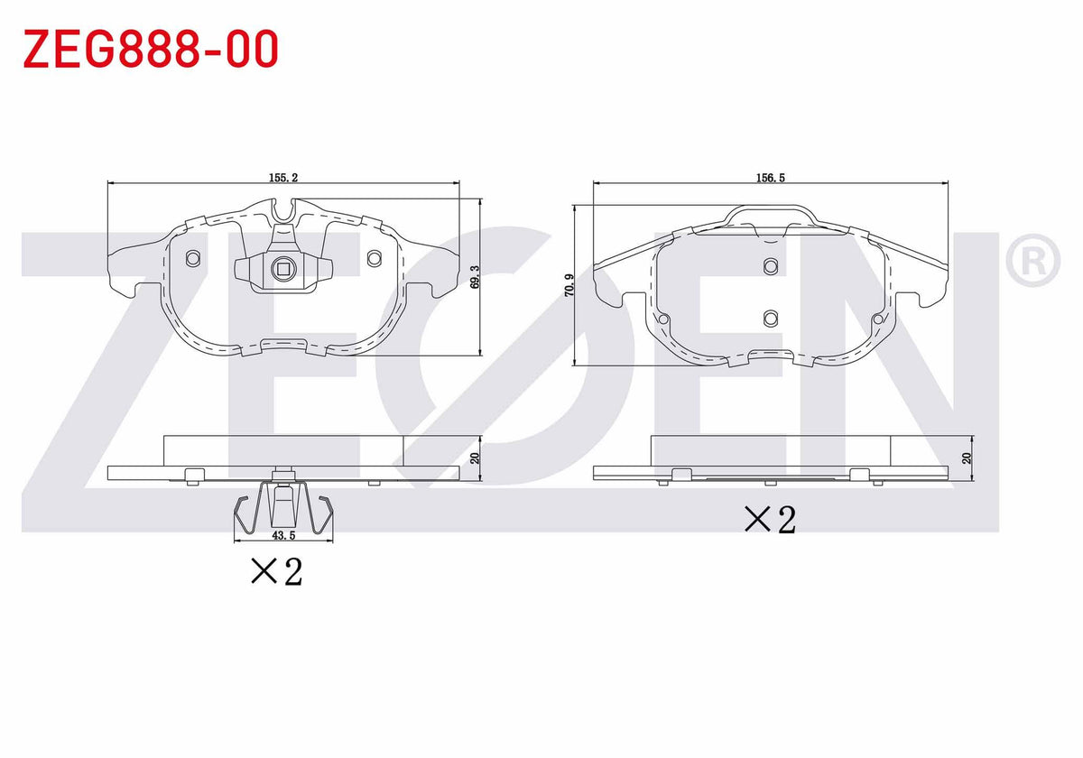 Zegen ZEG888-00 Brake Pad Front Opel Vectra C 1.6 16V 2002-2008 / Vectra C 1.9 CDTi 2002-2008 / Vectra C 2.0 DTi — Brake Pads