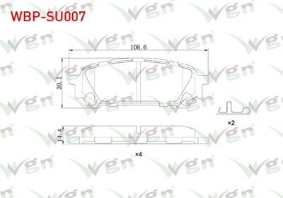 WGN WBP-SU007 Brake Pad Rear Subaru Impreza (Gd, Gg) 2.0i 2000-2007 / Forester (Sg) 2002-2007 — Brake Pads