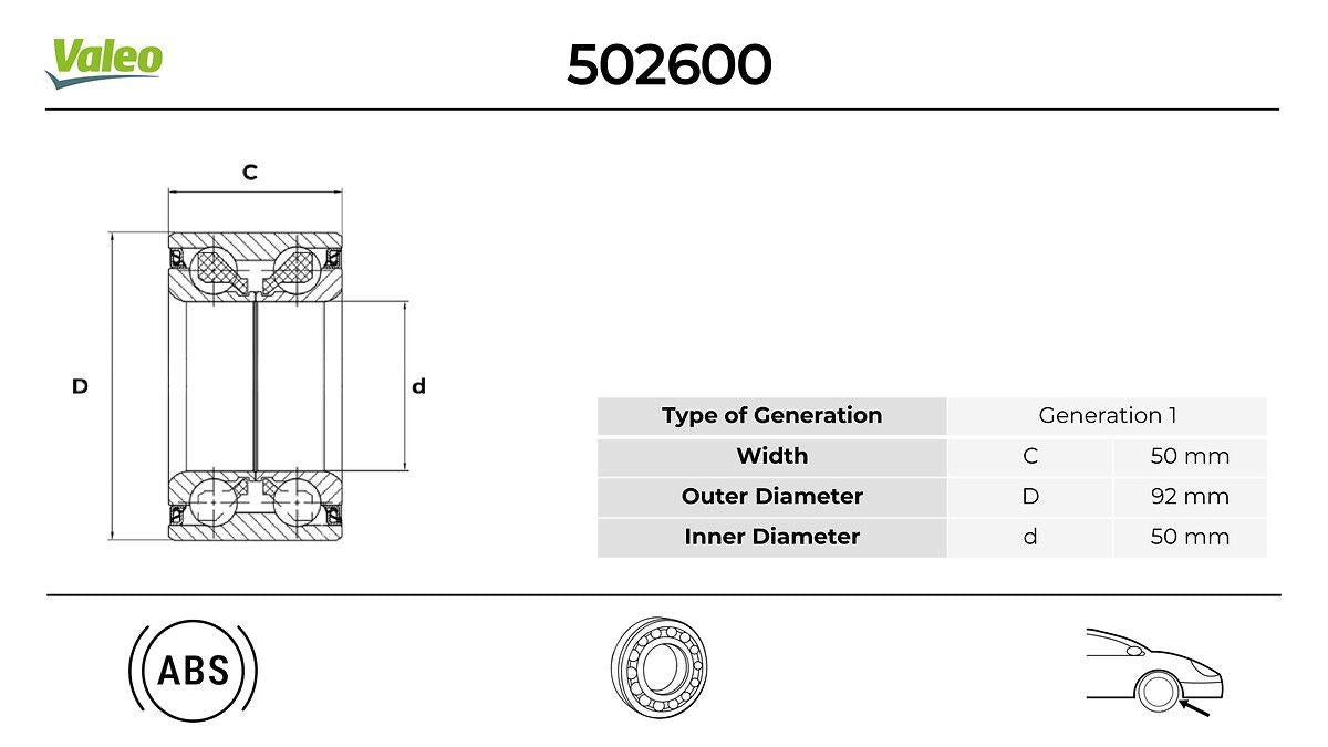 Valeo 502600 Wheel Bearing Viano W639 03 > Vito W639 03 > Vito W447 14 > — Wheel Bearings