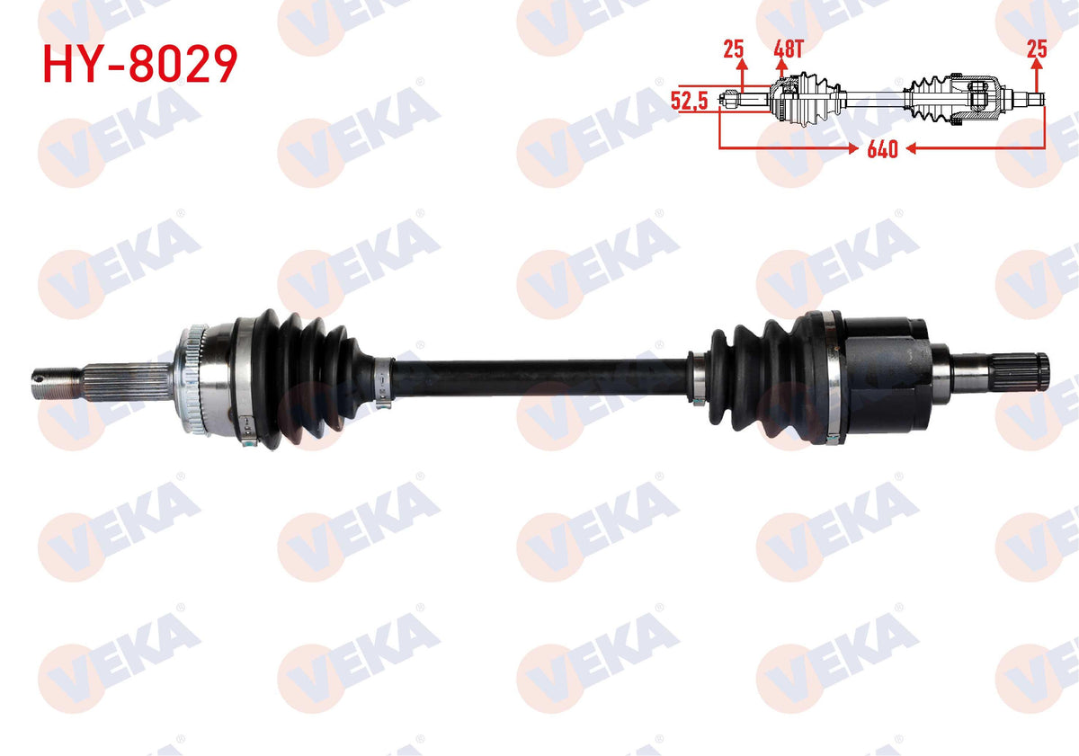 Veka HY-8029 Complete Axle Left Front Length 640mm ABS li 48 Outer Hyundai Accent Era 1.4i 16V-1.6 — Axles, CV Joints & Boots