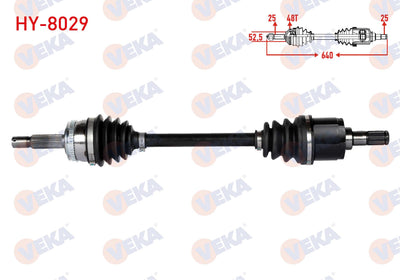 Veka HY-8029 Complete Axle Left Front Length 640mm ABS li 48 Outer Hyundai Accent Era 1.4i 16V-1.6 — Axles, CV Joints & Boots