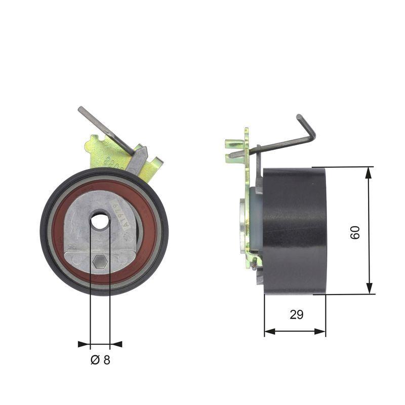 GATES Timing Belt Tensioner T43088 for 04-Pt.206-307-C3-C4 1.4 16V - Designed — Pulleys & Tensioners
