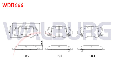 WALBURG WDB664 Brake Pad Rear with Wear Indicator Fiat 500X 2014-/ Jeep Renegade 2014-/ Cherokee (Kl) 2014-/ Alf — Brake Pads