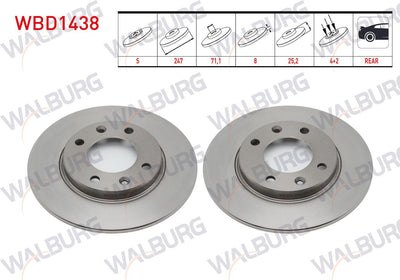 WALBURG WBD1438 Brake Disc Rear Straight 4 Bjn 247X8x71,1X25 — Brake Rotors & Drums