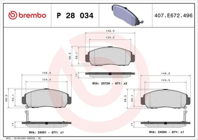 Brembo P28034 Front Brake Pads - Civic 1.6 1.8, Accord 2.4 (2006-2012)