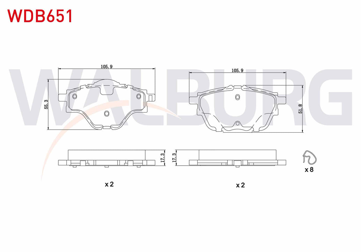 WALBURG WDB651 Brake Pad Rear Citroen C4 Picasso II 1.6 HDi 13-/ C4 Picasso II 1.6 VTI 13-/ C5 AirCross 18-/ Peu — Brake Pads