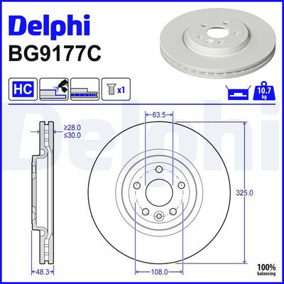 Delphi BG9177C Brake Disc Front Velar 17 > 2.0 (Caliper Ebat 17) — Brake Rotors & Drums