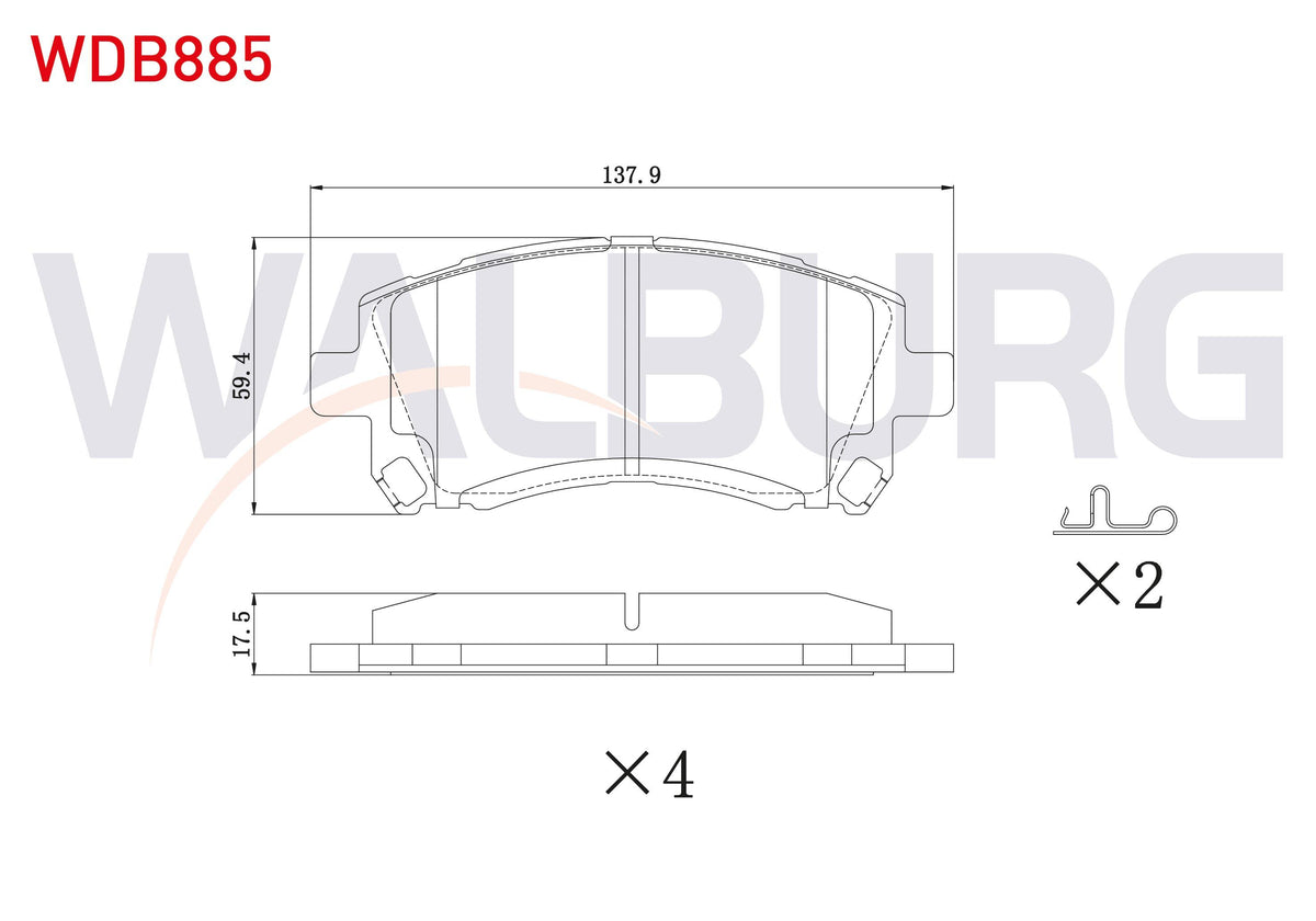 WALBURG WDB885 Brake Pad Front Subaru Forester (Sf) 1995-2002 / Impreza 1992-2000 / Impreza 2000-2007 / Legacy I — Brake Pads