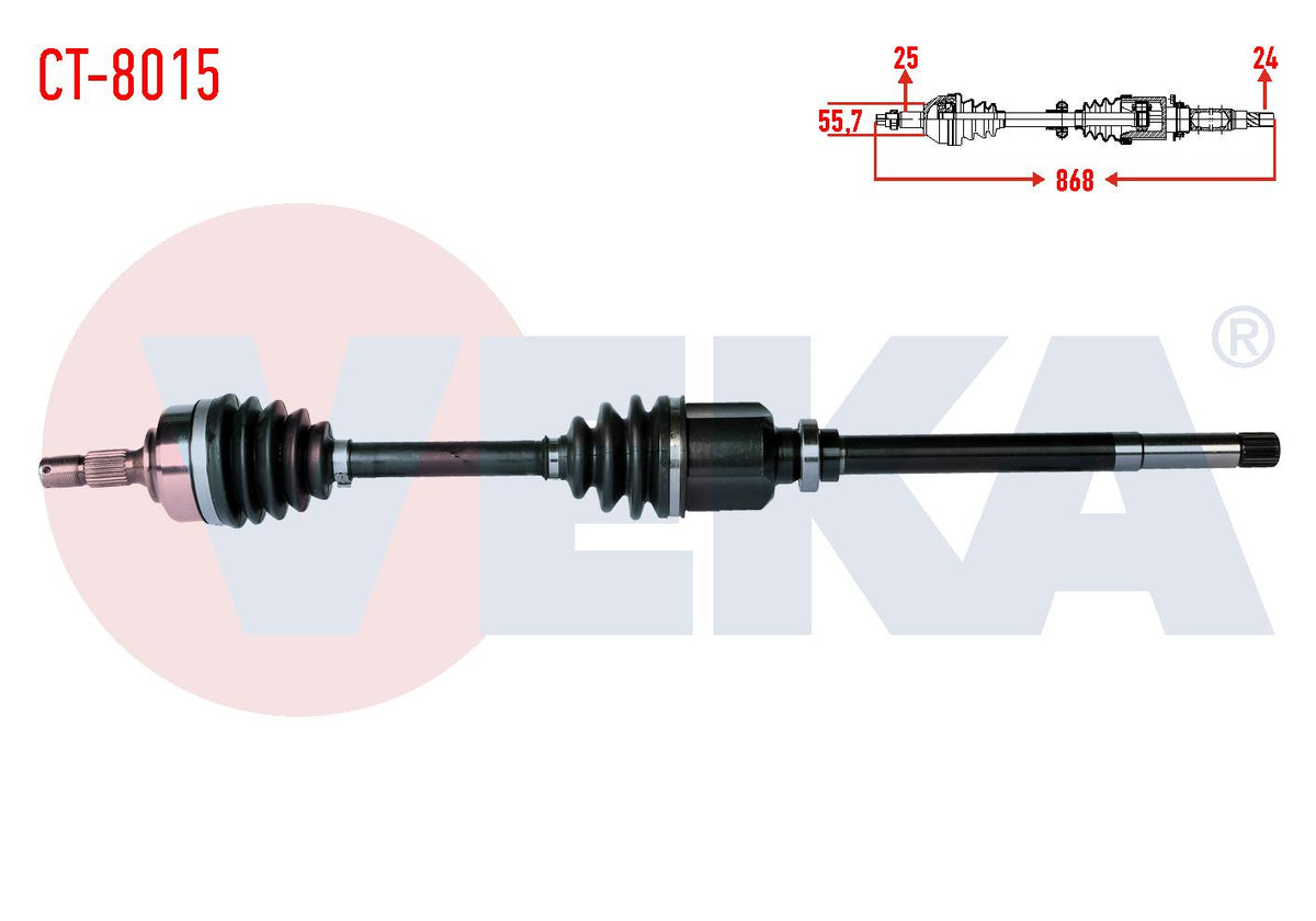 Veka CT-8015 Complete Axle Right Front Peugeot Partner (5,5F) 1.9 D Length 868mm 1996-2008 — Axles, CV Joints & Boots