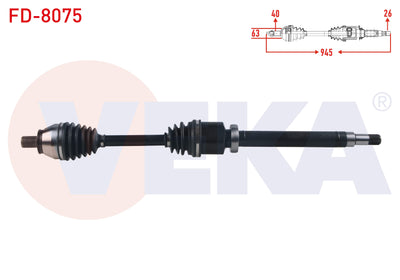Veka FD-8075 Complete Axle Right Front Ford Mondeo IV 1.6 TDCi-2.0 TDCi M-T Length 945mm 2007-2014 — Axles, CV Joints & Boots
