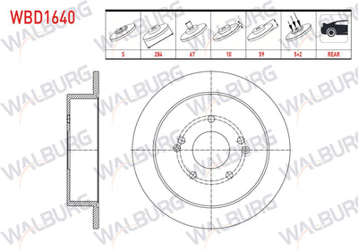 WALBURG WBD1640 Brake Disc Rear Straight 5 Bjn 284X10x67x59 Ssangyong Korando 2.0 4Wd 2010-/ Tivoli 1. — Brake Rotors & Drums