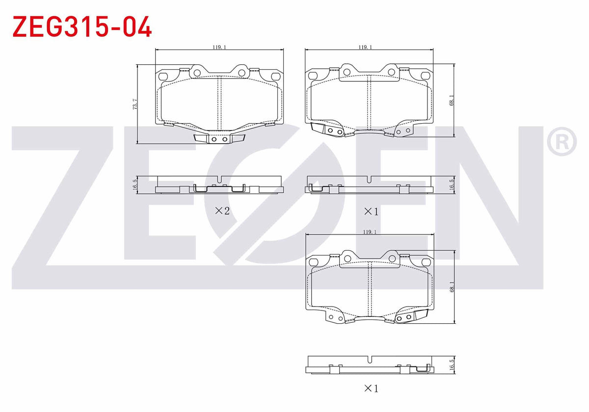 Zegen ZEG315-04 Brake Pad Front Toyota HI-Lux Pick Up (_N_) 2.4 D 1983-2005 / HI-Lux Pick Up (_N_) 2.5 D 1983-20 — Brake Pads