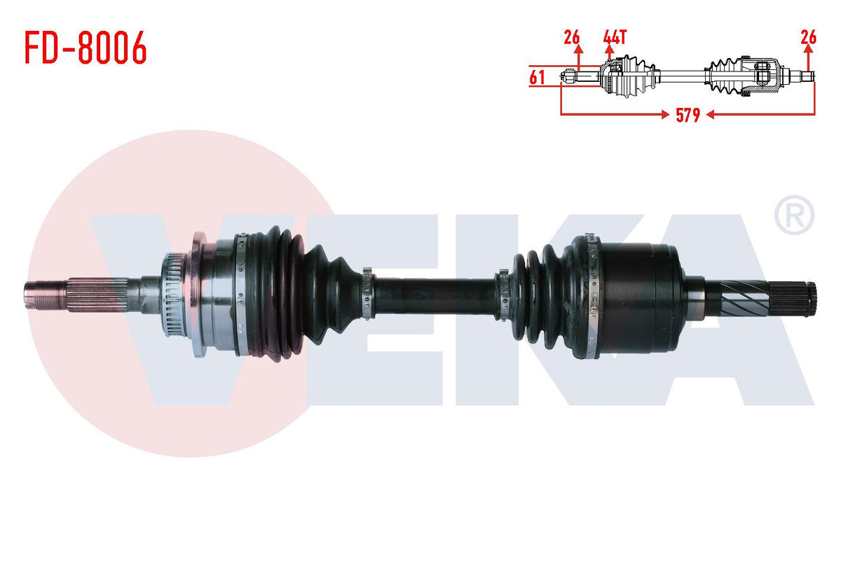 Veka FD-8006 Complete Axle Right Front ABS li Length 579mm Ford Ranger 2.5 TDCi 4X4 1997-2006