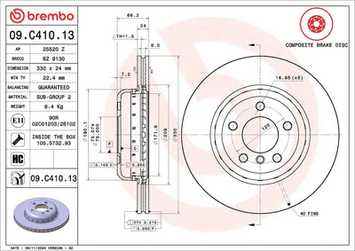 Brembo 09C41013 Brake Disc Front BMW F10 F11 F18 — Brake Rotors & Drums