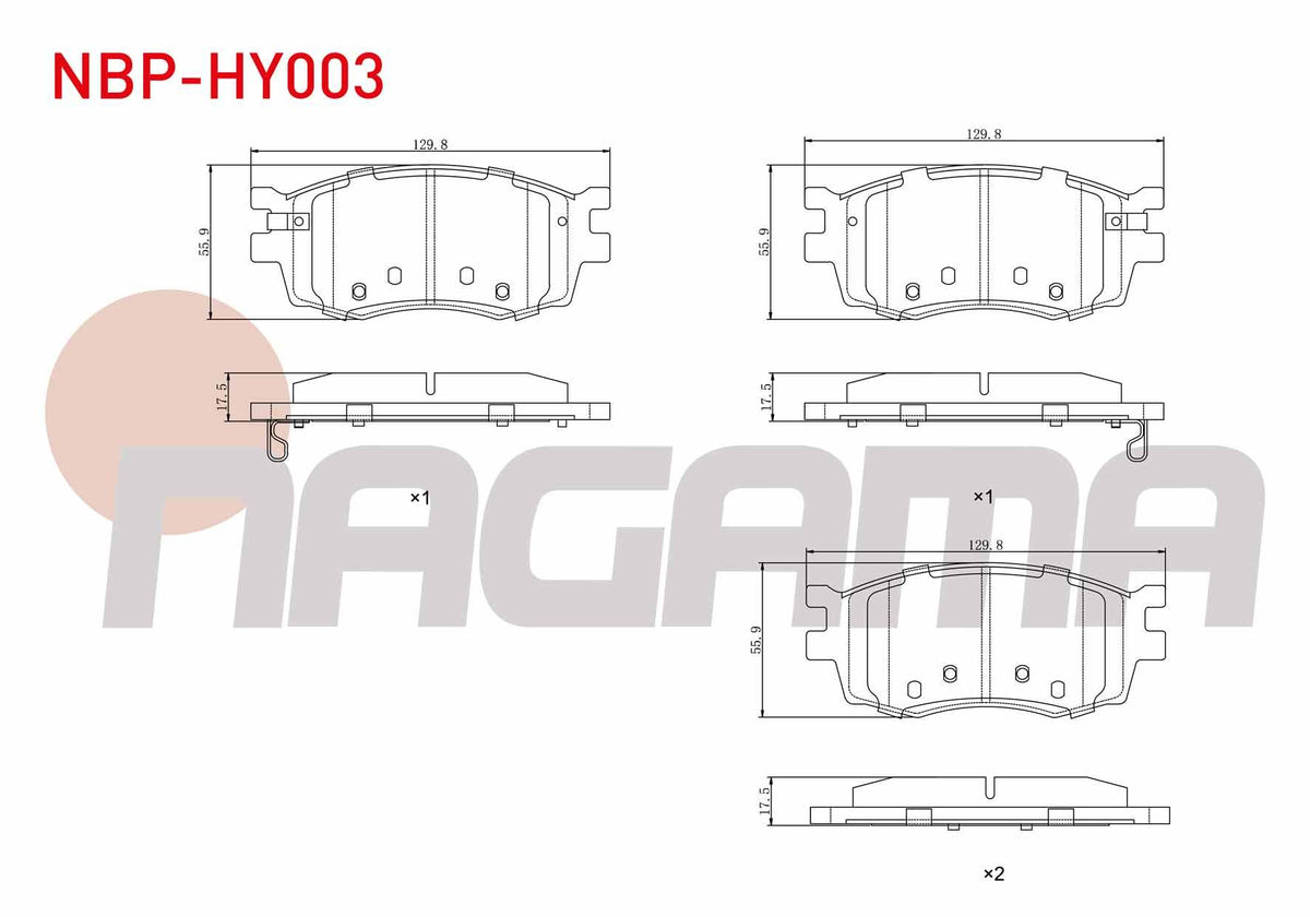 NAGAMA NBP-HY003 Brake Pad Front with Wear Indicator Hyundai Accent Era 1.5 CRDi 2006-2012 / Accent Era 1.4i 16V 2006-2012 / Accent Era 1.6 Cvvt 2006-2012 / i20 (Pb, Pbt) 1.4 CRDi 2008-2015 / Kia Rio II 1