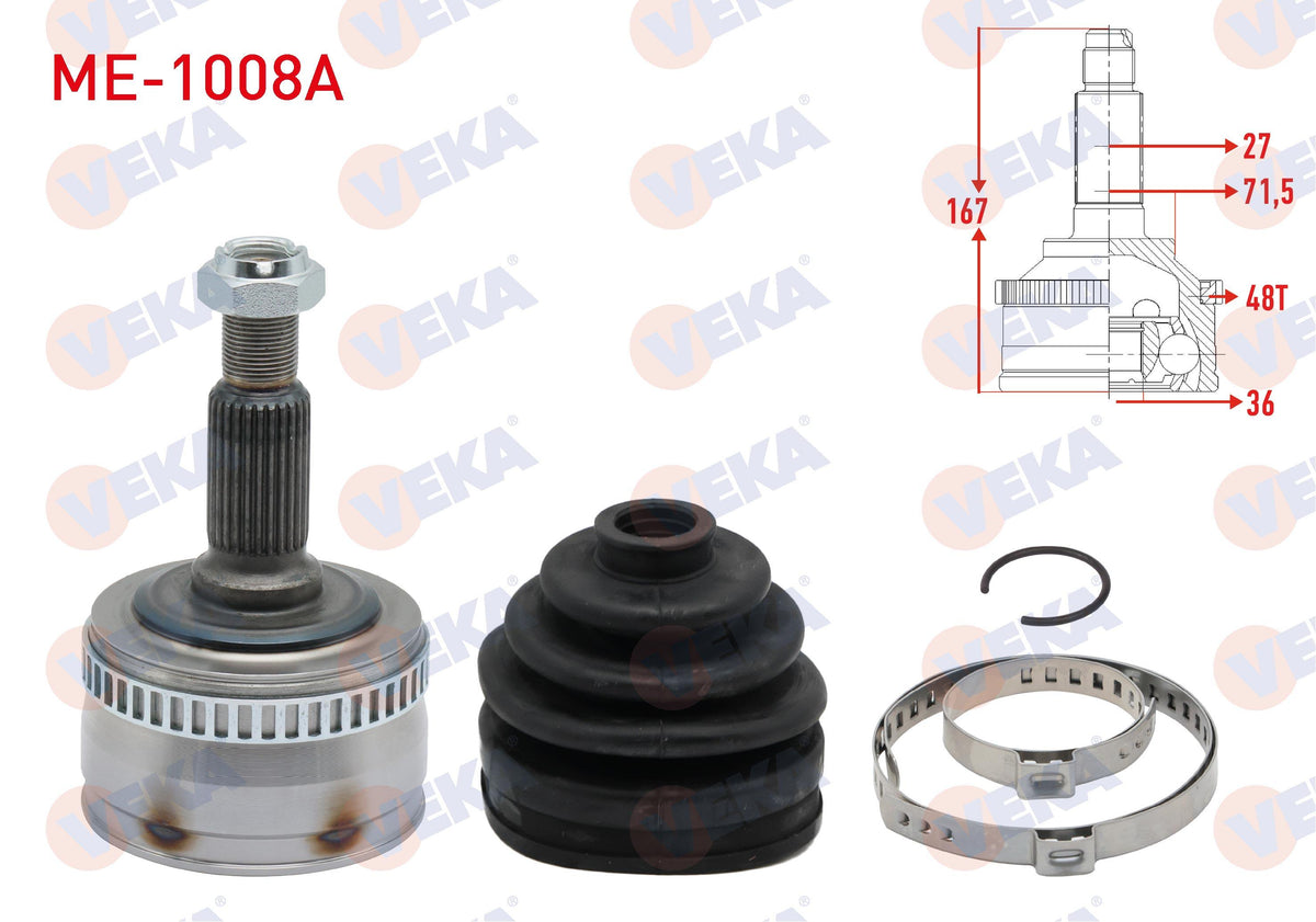 Veka ME-1008A CV Joint Left-Right Front Outer Mercedes Vito (638) 108 CDI with ABS 48 Outer 27X36x — Axles, CV Joints & Boots