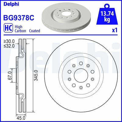 Delphi BG9378C Brake Disc (Single Pack)-Painted, Drilled