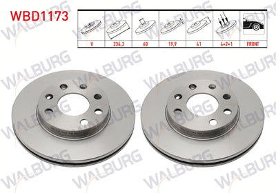 WALBURG WBD1173 Brake Disc Front Air 4 Bjn 236,3X19,9X60x41 Opel Vectra A 1.6 1988-1995 / Astra F 1.4i — Brake Rotors & Drums