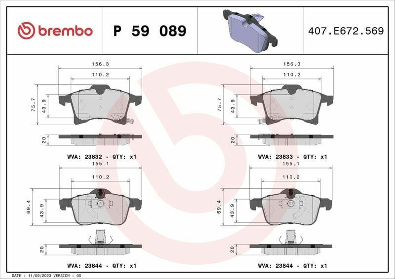 Brembo P59089 Front Brake Pads - Durable Disc Brake Set for Opel Astra H, Corsa D & E