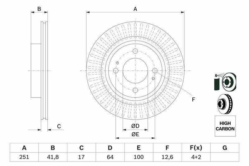 BOSCH Disc Brake 0986479F14 - Brake Discs for Space Star — Brake Rotors & Drums