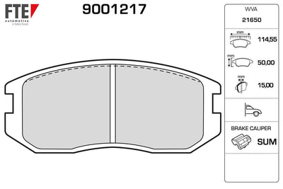 Fte 9001217 Front Brake Pad Colt 1,3 96 > 1.6 91 96 Lancer 92 97 Proton 315 / 415 / 420 93 >