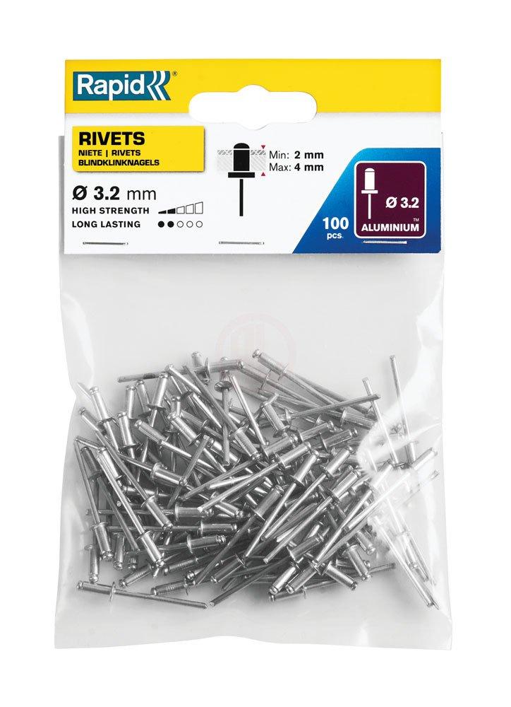 Rapid 5000377 Aluminum Rivets 3.2x8 mm (1 pack/100 pcs)