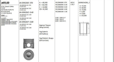 King 182092267 Piston 69.60 mm (0.80) Opel Corsa E 1.3 CDTi 14-B13dte B13 Dtr (Euro 6) (Rıken with Pisto — Pistons & Rotating